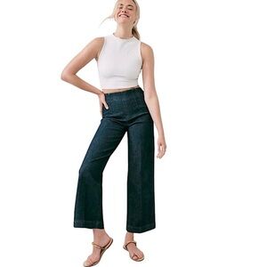 NWT Spanx Everywear Zero Waistband Cropped Wide Leg Jeans Raw Indigo Sz XL Reg